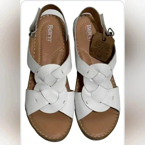 Born 11 Boho Chic White Leather Wedge Comfortable Adjustable New - Picture 2 of 8